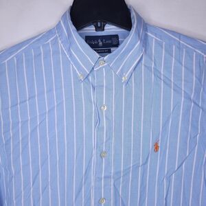 Ralph Lauren Shirt Mens 16 Striped Blue, White Orange Pony Classic Fit